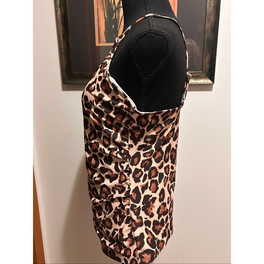 Tempt Me Leopard Print Tankini Swim Top ONLY Size L High Neck Ruched Tummy Contr - Picture 7 of 10